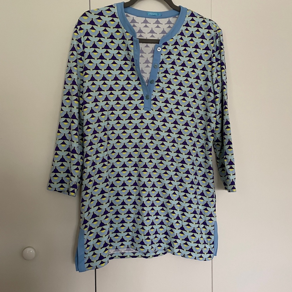 J. McLaughlin Blue and Purple Patterned Top | M
